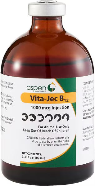 Vitamin B12 (Generic) Injectable Solution for Pets, 100-ml (1000mcg/ml), (Manufacturer may vary)
