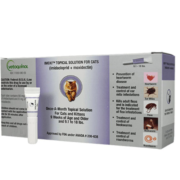 Imoxi (imidacloprid + moxidectin) Topical Solution for Cats & Kittens - 9.1-18 lbs / 3 Dose (3-mos. supply) - Pet