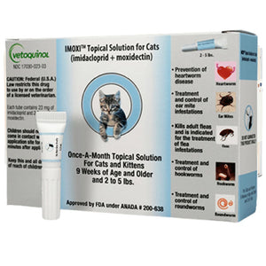 Imoxi (imidacloprid + moxidectin) Topical Solution for Cats & Kittens - 2-5 lbs / 3 Dose (3-mos. supply) - Pet Medicine
