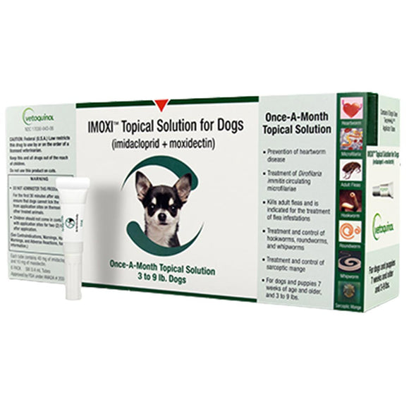 Imoxi (imidacloprid + moxidectin) Topical Solution for Dogs - 3-9 lbs / 3 Dose (3-mos. supply) - Pet Medicine 1