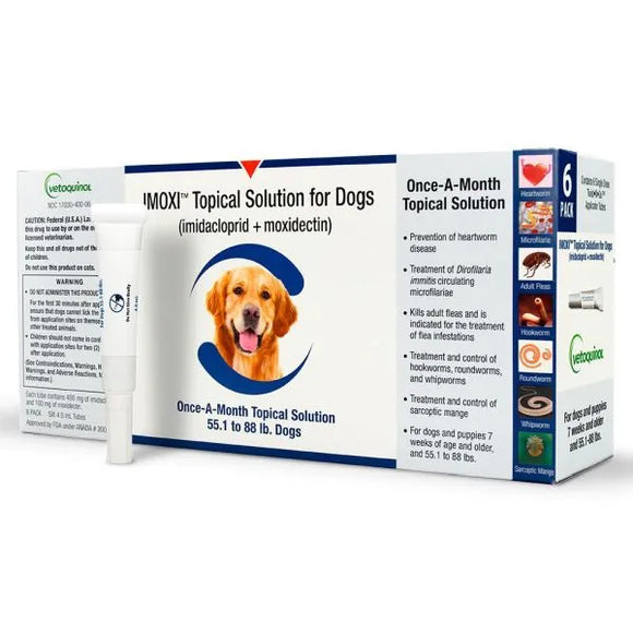 Imoxi (imidacloprid + moxidectin) Topical Solution for Dogs - 55.1-88 lbs / 3 Dose (3-mos. supply) - Pet Medicine 4