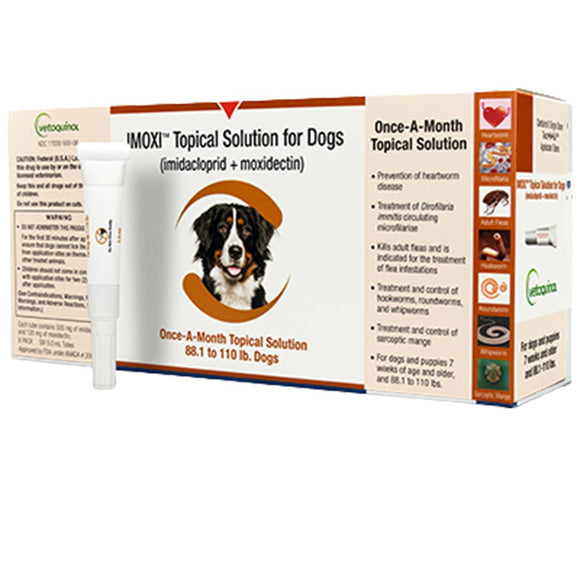 Imoxi (imidacloprid + moxidectin) Topical Solution for Dogs - 88.1-110 lbs / 3 Dose (3-mos. supply) - Pet Medicine 5