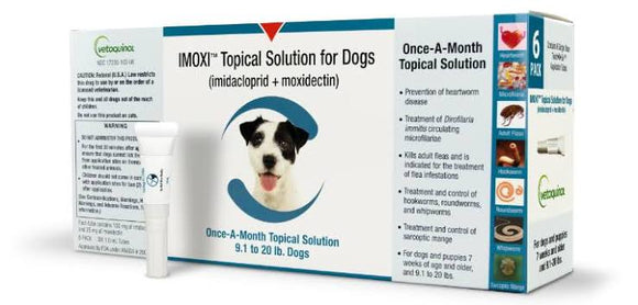 Imoxi (imidacloprid + moxidectin) Topical Solution for Dogs - 9.1-20 lbs / 3 Dose (3-mos. supply) - Pet Medicine 2