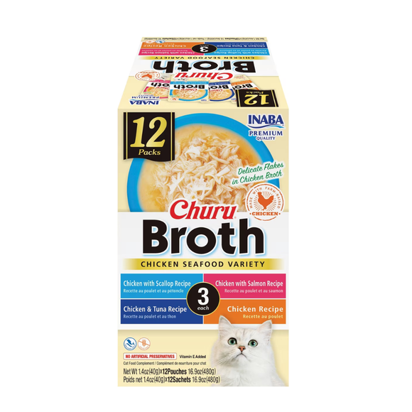 Inaba Churu Broth (1.4 oz x 12 pouches) - Chicken Seafood Variety - Cat Food 12