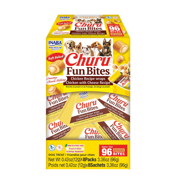 Inaba Churu Fun Bites Chicken Recipe Wraps Soft Baked Dog Treats (8 packs) - Chicken & Cheese Filling - Dog Treat 10