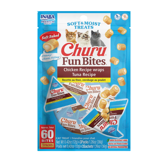Inaba Churu Fun Bites Chicken Recipe Wraps Soft & Moist Cat Treats (3 packs) - Tuna Filling / 1-pack - Cat Treats 9