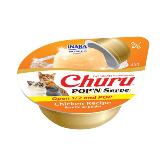Inaba Churu Pop’n Serve Chicken Recipe Grain-Free Lickable Cat Treats 1.2-oz cup - Cat Treats 2