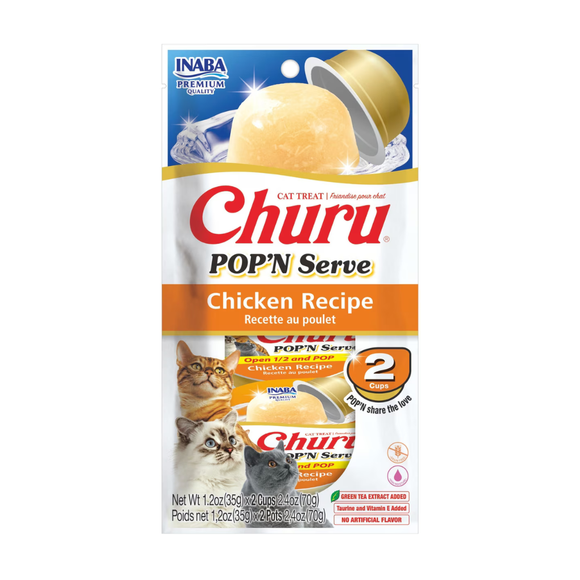 Inaba Churu Pop’n Serve Chicken Recipe Grain-Free Lickable Cat Treats 1.2-oz cup - 2 Count - Cat Treats 1