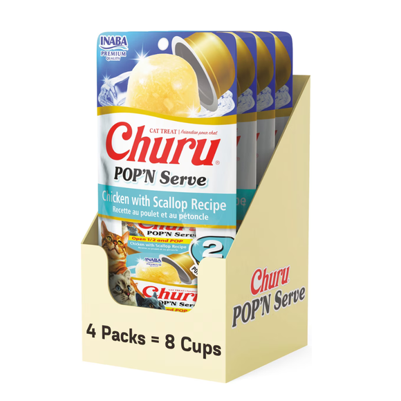 Inaba Churu Pop’n Serve Chicken with Scallop Grain-Free Lickable Cat Treats 1.2-oz cup - 8 Count - Cat Treats 8