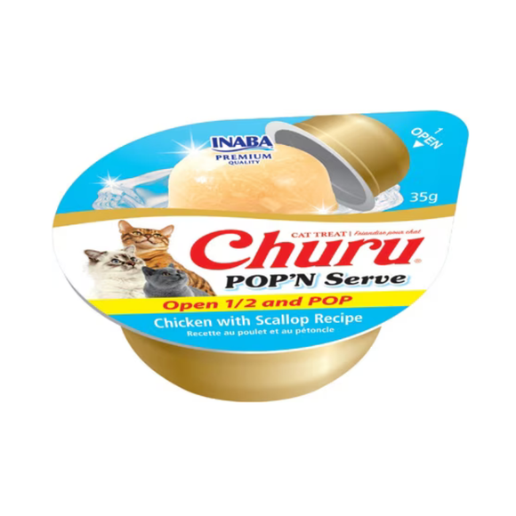 Inaba Churu Pop’n Serve Chicken with Scallop Grain-Free Lickable Cat Treats 1.2-oz cup - Cat Treats 2