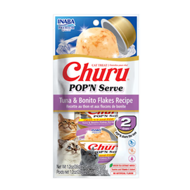 Inaba Churu Pop’n Serve Tuna & Bonita Flakes Recipe Grain-Free Lickable Cat Treats 1.2-oz cup - 2 Count - Cat Treats 1