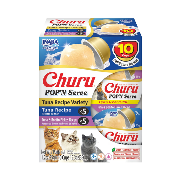 Inaba Churu Pop’n Serve Variety Pack Lickable Cat Treats - Tuna Recipe (10 Cups) - 1