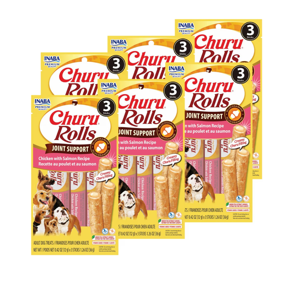 Inaba Churu Rolls Joint Support Dog Treats (3 sticks) - Chicken with Salmon Recipe / 6-pack - 8