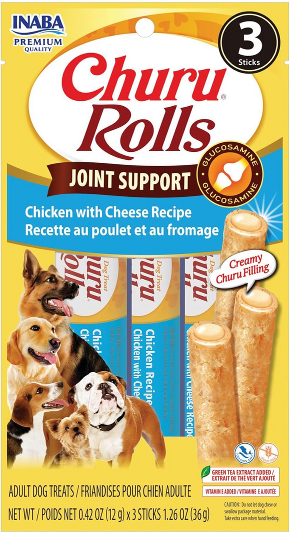 Inaba Churu Rolls Joint Support Dog Treats (3 sticks) - Chicken with Cheese Recipe / 1-pack - 10
