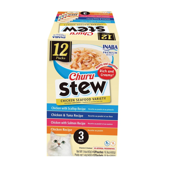 Inaba Churu Stew for Cats (1.4 oz x 12 puches) - Chicken Seafood Variety - Cat Food 14