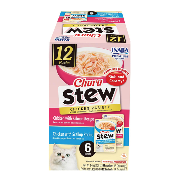 Inaba Churu Stew for Cats (1.4 oz x 12 puches) - Chicken Variety - Cat Food 12