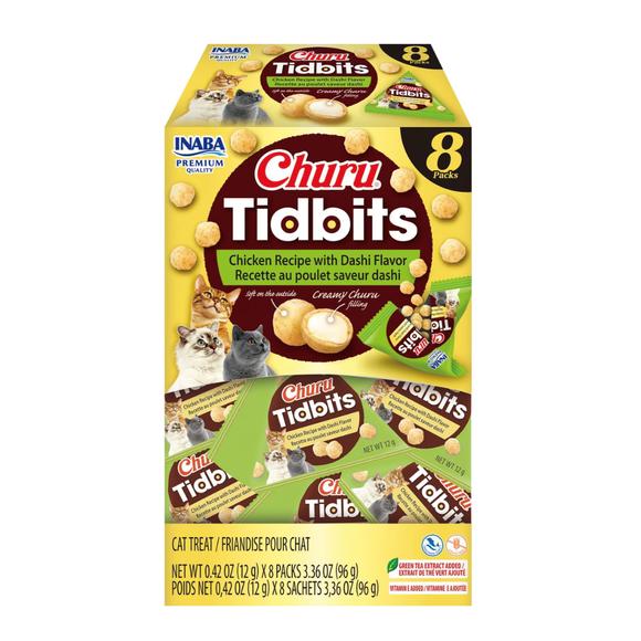 Inaba Churu Tidbits Soft & Creamy Cat Treats (8 packs) - Chicken & Dashi Recipe - Cat Treats 11