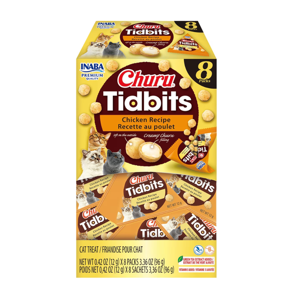 Inaba Churu Tidbits Soft & Creamy Cat Treats (8 packs) - Chicken Recipe - Cat Treats 1