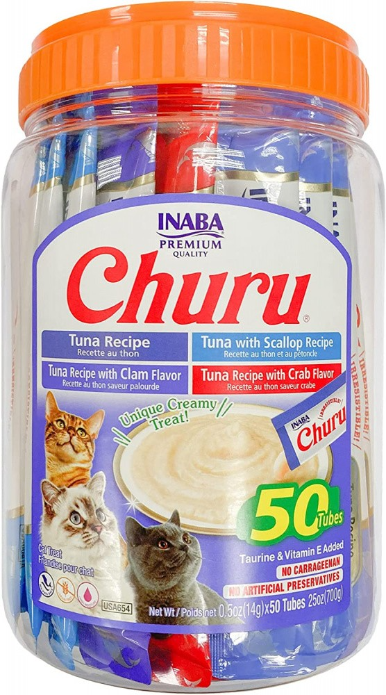 Inaba Churu Tuna Seafood Variety Pack Grain-Free Lickable Treat for Cats - Variety 3 - 50-count (jar) - Cat Treats 15