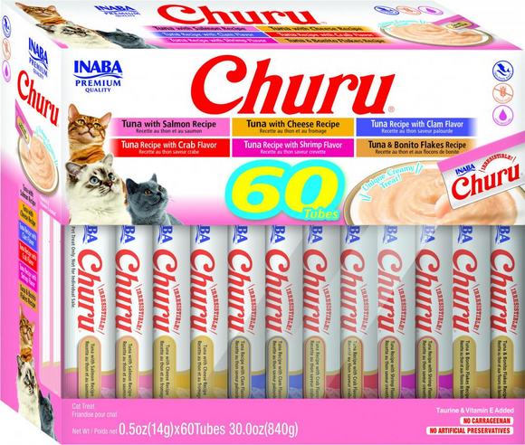 Inaba Churu Tuna Seafood Variety Pack Grain-Free Lickable Treat for Cats - Variety 4 - 60-count (box) - Cat Treats 16