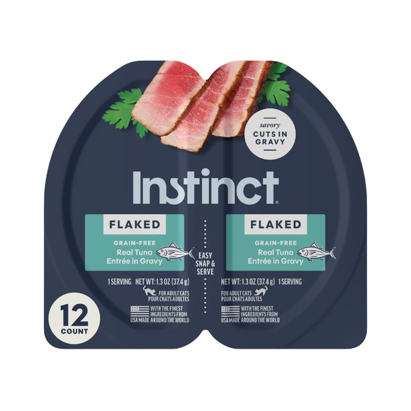 Instinct Flaked Grain Free Real Tuna Entree in Gravy Wet Cat Food (2.64 oz split cup x 12 pack) - Cat Food 1