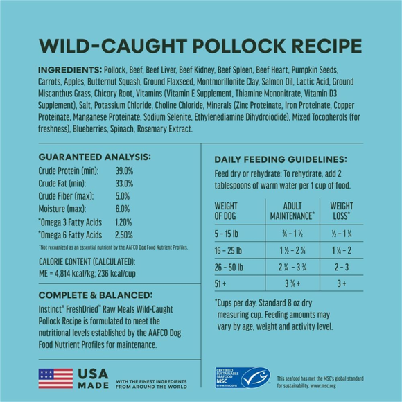 Instinct Fresh Dried Raw Meal Blends Freeze-Dried Wild-Caught Pollock Recipe for Dogs - Dog Treats 7