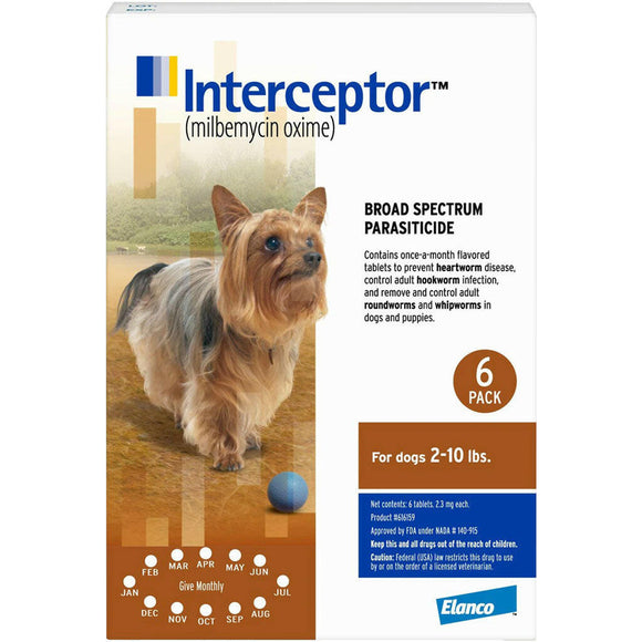 Interceptor Chewable Tablets for Dogs & Cats - Dogs 2-10 lbs (Brown) / 6 Doses - Pet Medicine 7