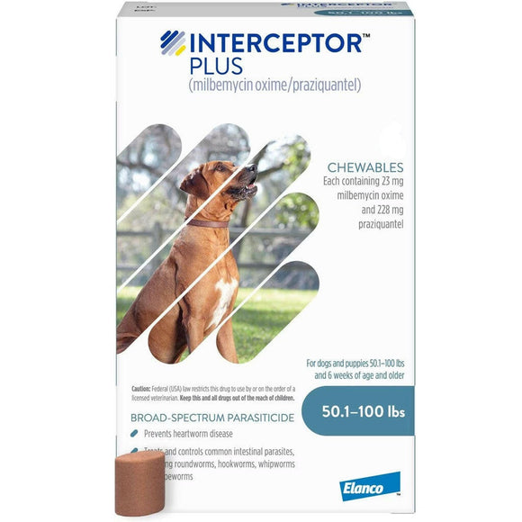 Interceptor Plus Chew for Dogs - 50.1 to 100 lbs (Blue) / 1 Chew (1 Month Supply) - Pet Medicine 13