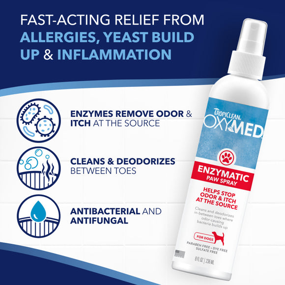 Tropiclean OxyMed Enzymatic Paw Odor & Itch Spray, 8-oz