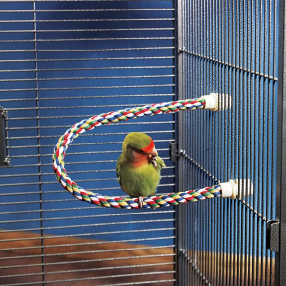 Small bird on JW Pet Multi-Color Flexible Comfy Rope Bird Cage Perch