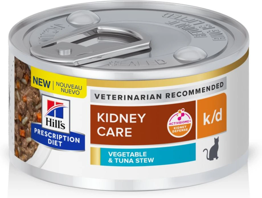 Hill's Prescription Diet k/d Kidney Care Vegetable, Tuna & Rice Stew Canned Cat Food, 2.9 oz, 24-pack wet food