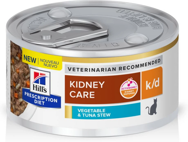 Hill's Prescription Diet k/d Kidney Care Vegetable, Tuna & Rice Stew Canned Cat Food, 2.9 oz, 24-pack wet food