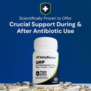 KittyBiome GMP supplement bottle with text on a blue background