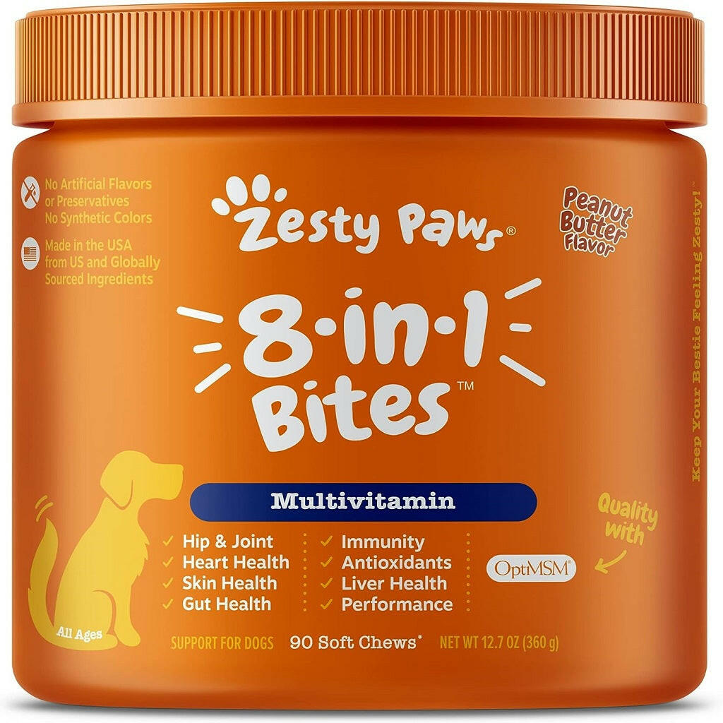 Zesty Paws 8-in-1 Multifunctional Bites Peanut Butter Flavored Soft Chews For Dogs (90 ct)