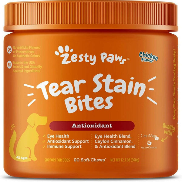 Zesty Paws Tear Stain Bites Normal Eye Moisture + Antioxidant & Immune Chicken Flavor Support for Dogs (90 ct)