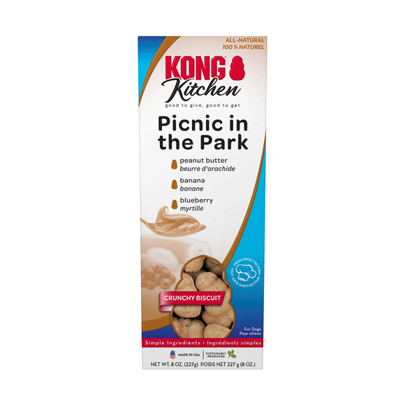 Kong Kitchen Picnic in the Park Peanut Butter Banana & Blueberry Crunchy Biscuits for Dogs (8 oz) - Dog Treats 1