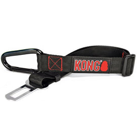 Black dog car seat belt with KONG logo on a white background