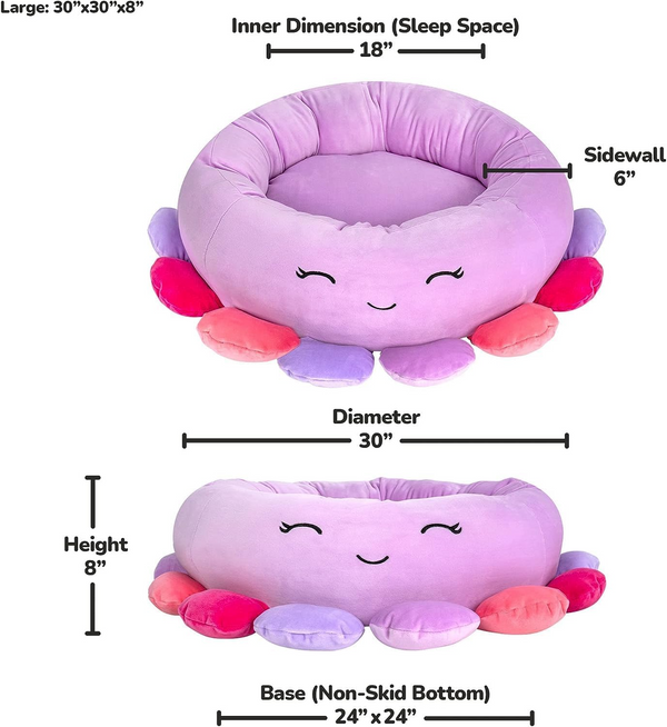 Squishmallows Plush Bolster Pet Bed, Beula the Octopus