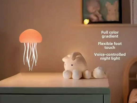 LED Jellyfish Night Light - Rechargeable Ambient Decoration Lamp, Modern Mood Lighting, Nightstand LED for Bedroom Indoor Use Home Decor .