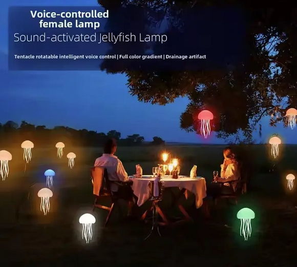 LED Jellyfish Night Light - Rechargeable Ambient Decoration Lamp, Modern Mood Lighting, Nightstand LED for Bedroom Indoor Use Home Decor .