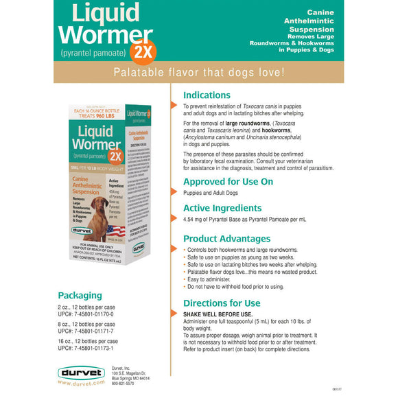 Liquid Wormer 2X Canine Anthelmintic Suspension (16 oz)