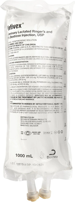 Vetivex Lactated Ringers with 5% Dextrose Injection (1000 ml)