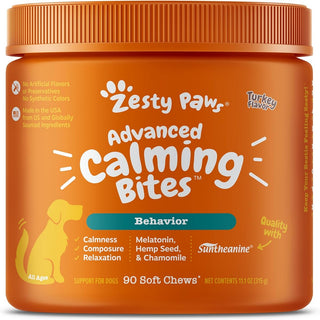 Zesty Paws Advanced Calming Bites with Melatonin Turkey Flavored Chews for Dogs (90 ct)