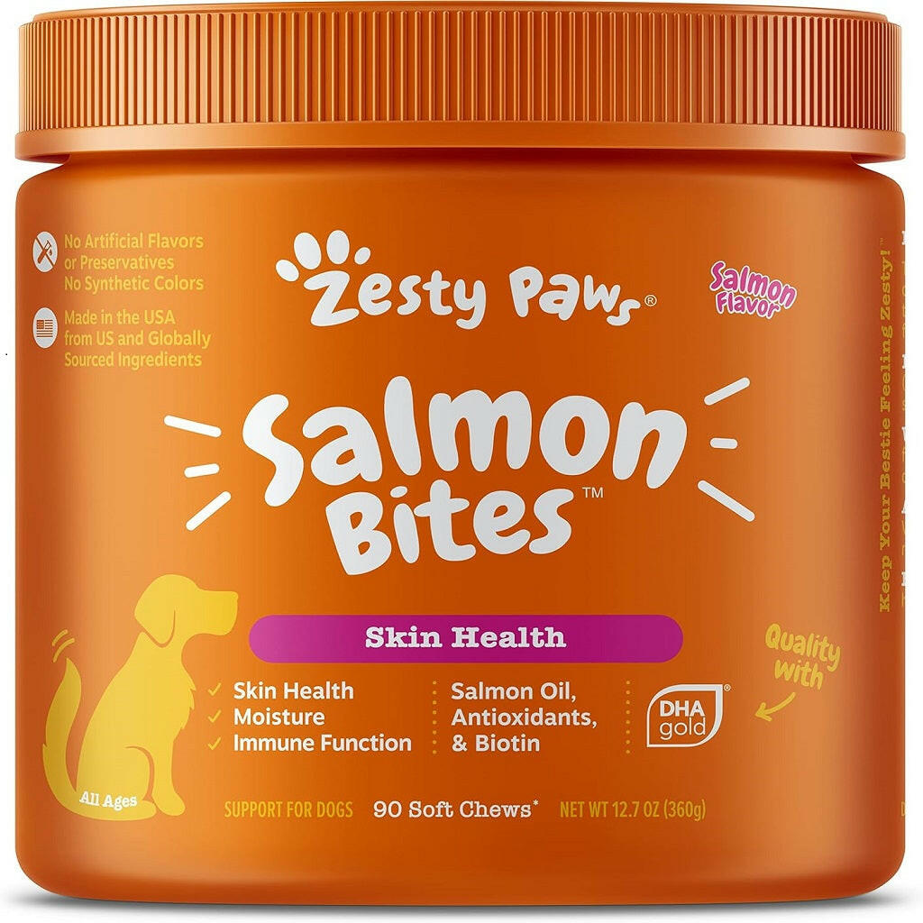 Zesty Paws Salmon Bites Skin Health Support Supplement For Dog (90 ct)