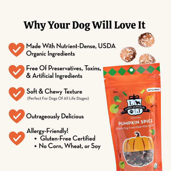 Lord Jameson Pumpkin Spice Organic Soft & Chewy Dog Treats 6-oz - Dog Treats 5