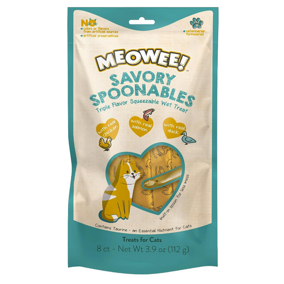 Meowee! Savory Spoonables with Salmon Chicken & Duck Lickable Treat For Cats - 8 tubes - Cat Treats 10