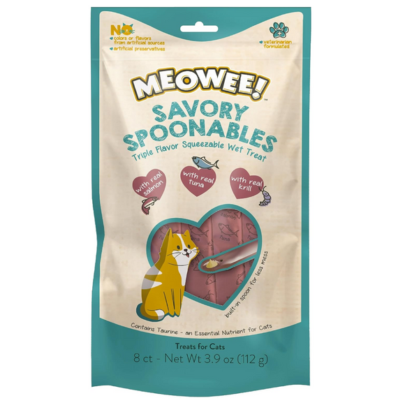 Meowee! Savory Spoonables with Salmon Tuna & Krill Lickable Treats For Cats - 8 tubes - Cat Treats 13