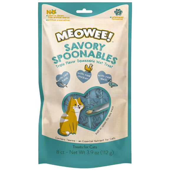Meowee! Savory Spoonables with Tuna Chicken & Duck Lickable Treats For Cats - 8 tubes - Cat Treats 10