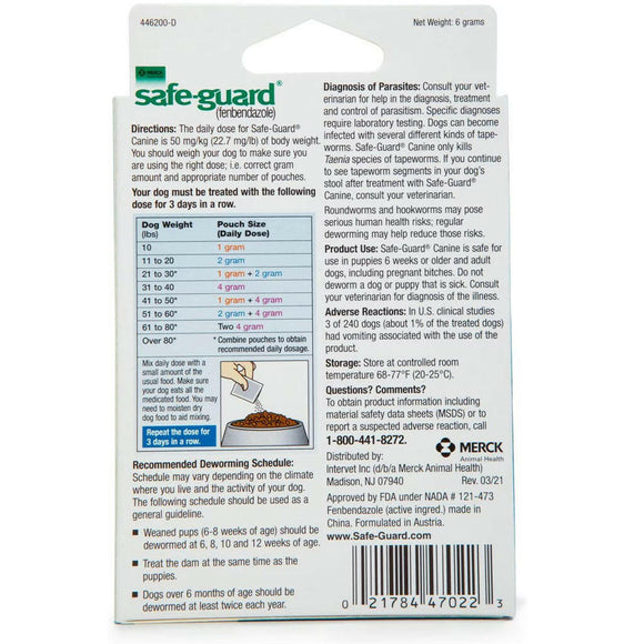 Merck Safe-Guard Canine Dewormer for Dogs 6 weeks and older (2g x 3 sachets) - Dog Health Care & Wellness 3