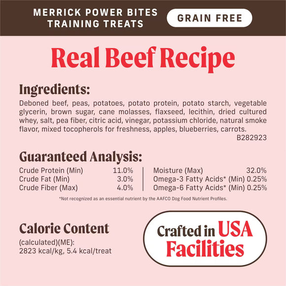 Merrick Power Bites Soft & Chewy Grain Free Real Beef Dog Treats (6 oz) - Soft & Chewy Dog Treats 6